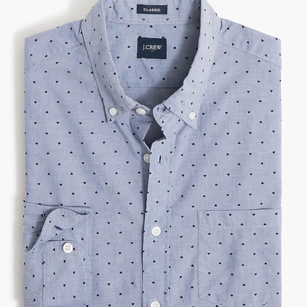 J. Crew Men's Light Blue Heart Patterned Button-Down Shirt
